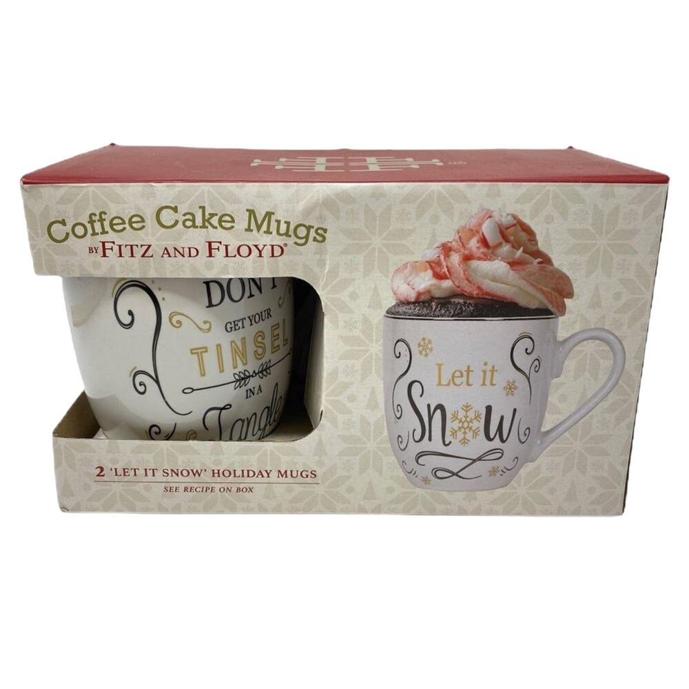 Fitz and Floyd Coffee Cake Mugs Unisex OS White NEW Holiday Let It Snow Tinsel